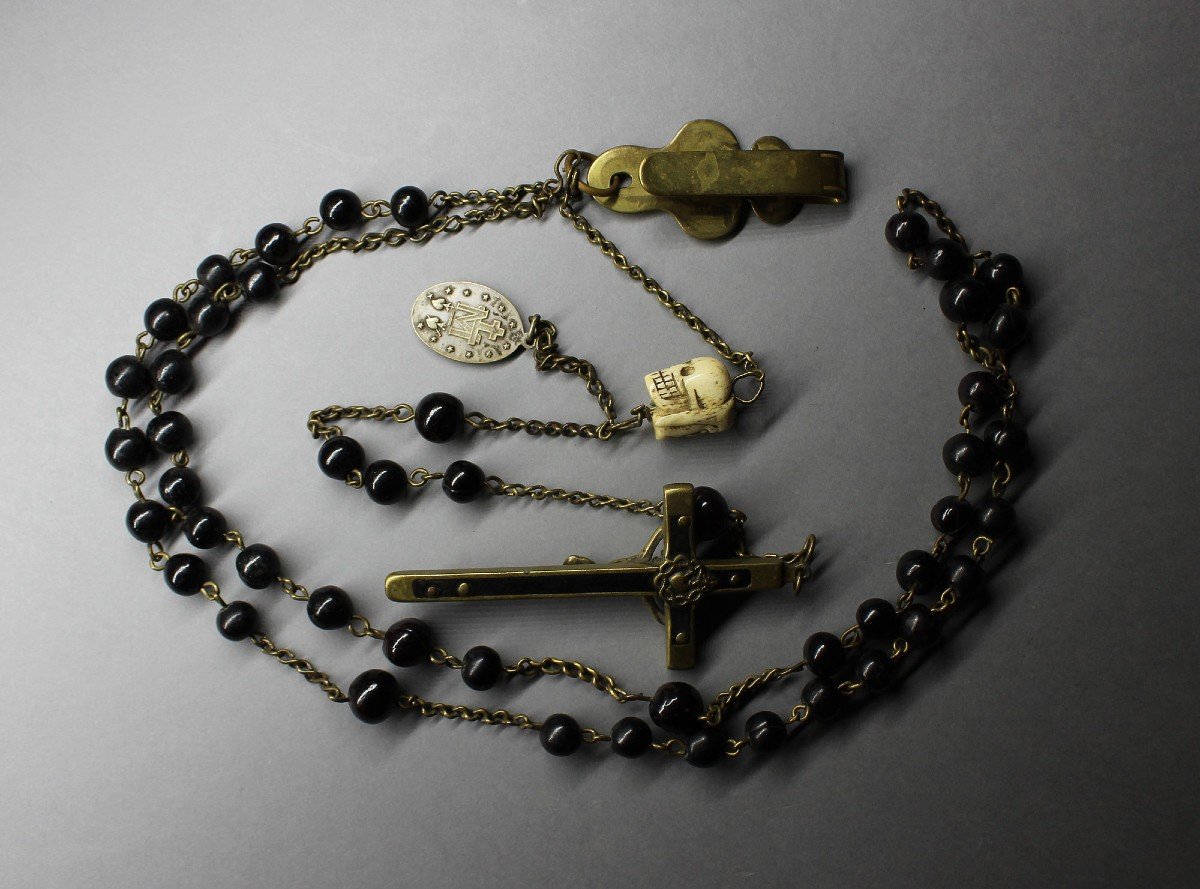 Large Impressive Antique French Catholic Rosary Jesus Christ-photo-4