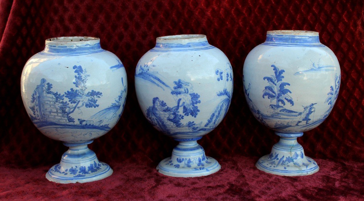 3 Antique Italian Faeince Vases  Savona, 17th / 18th Century-photo-2