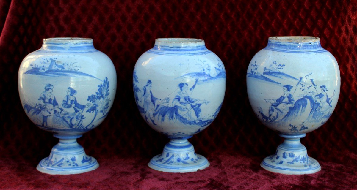 3 Antique Italian Faeince Vases  Savona, 17th / 18th Century