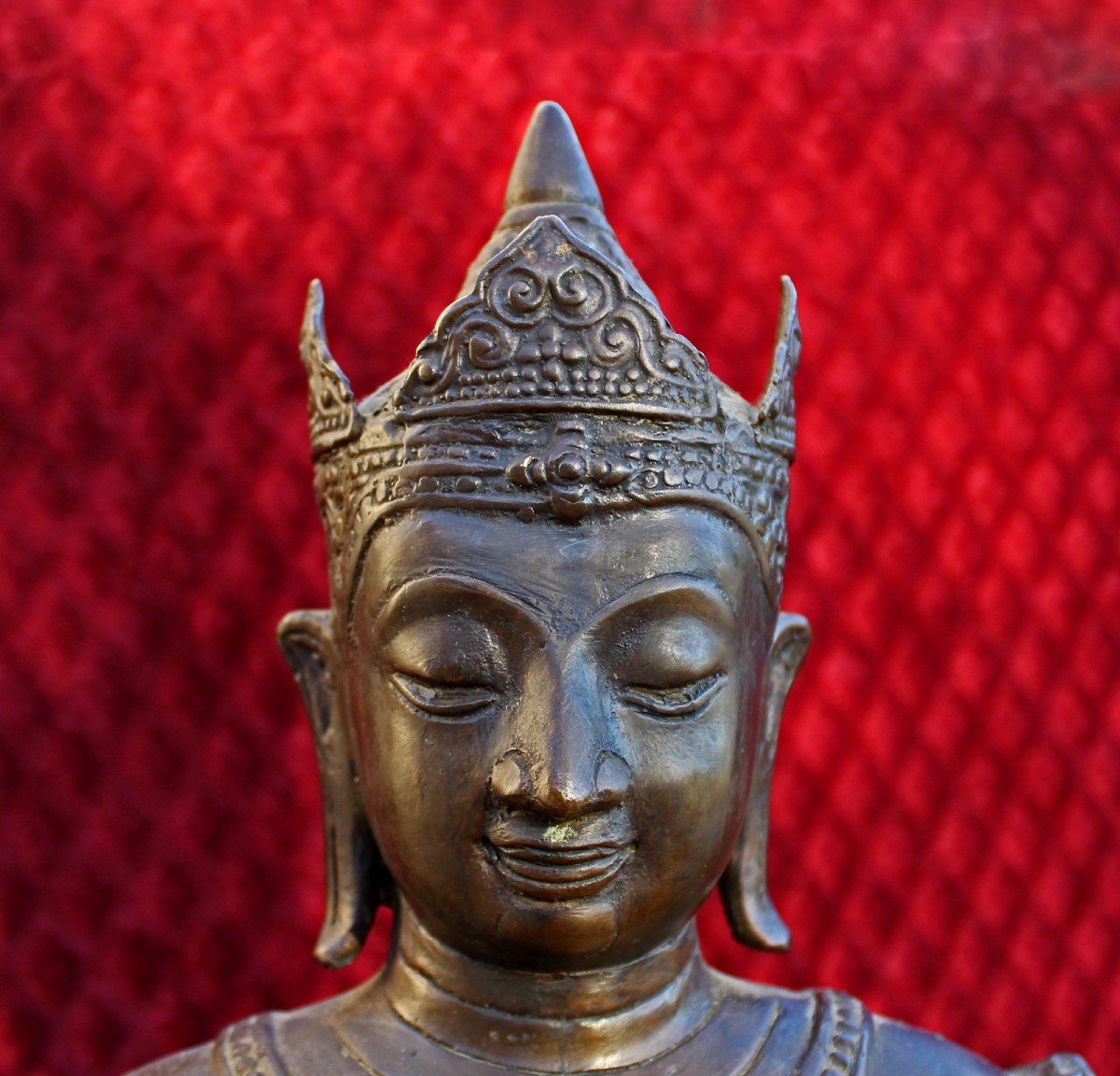 Tres Grand Bouddha Thaïlandais De Style Ayutthaya, Bouddha Couronné En Bronze Thaïlande 51 cm-photo-2