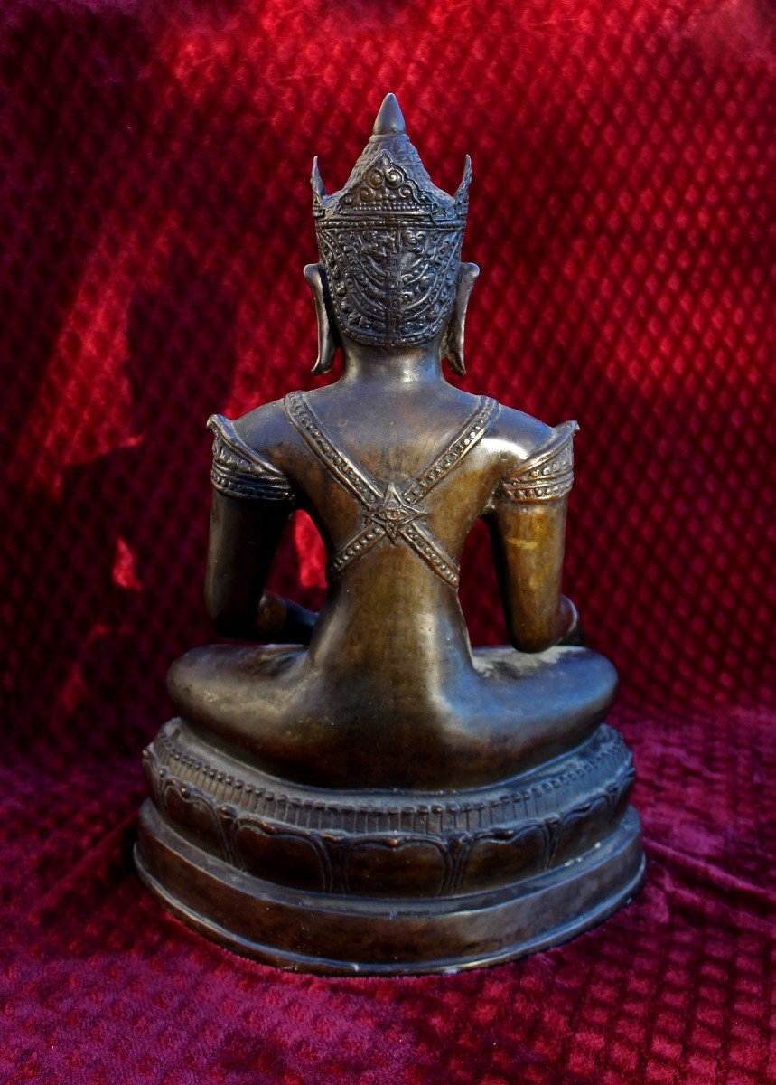 Tres Grand Bouddha Thaïlandais De Style Ayutthaya, Bouddha Couronné En Bronze Thaïlande 51 cm-photo-4