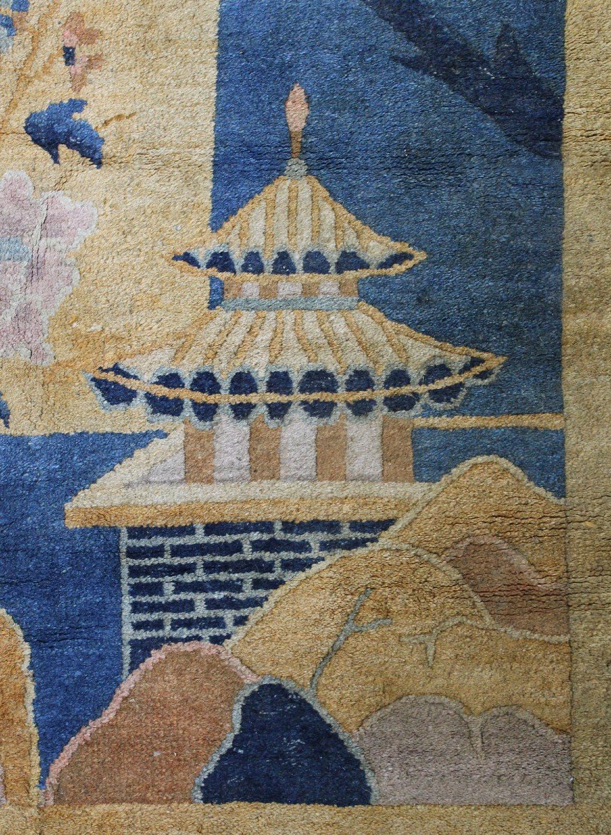 An Antique Chinese Handmade Peking Carpet Rug Pagoda -photo-2