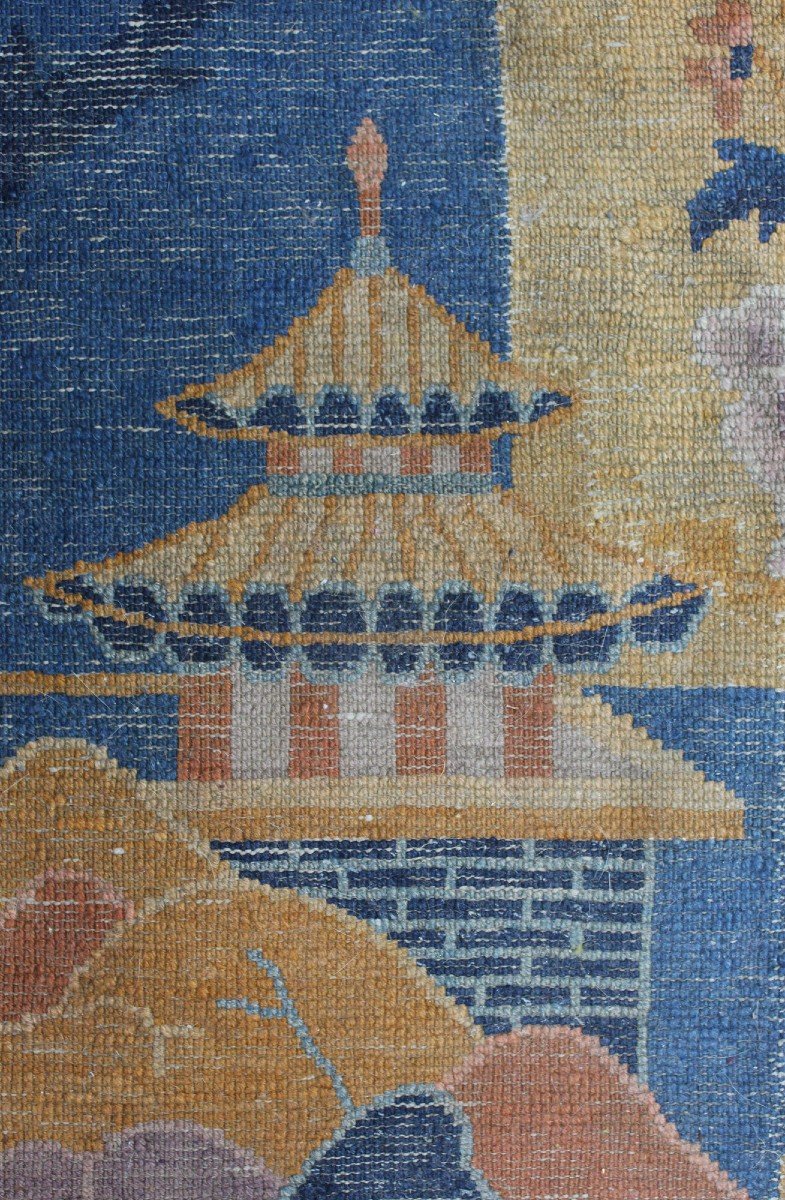 An Antique Chinese Handmade Peking Carpet Rug Pagoda -photo-4