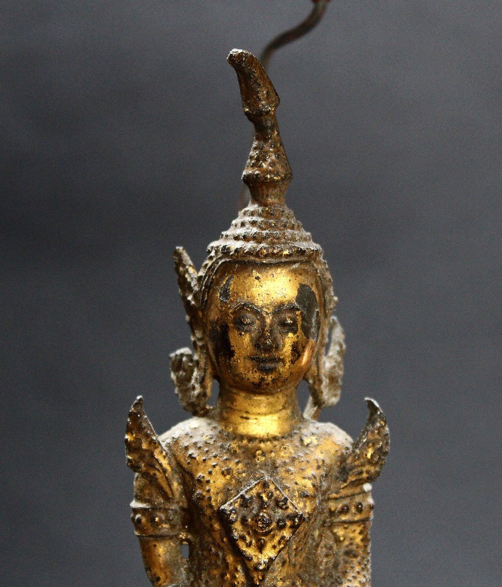 Bouddha Thaïlandais Antique En Bronze Doré Rattanakosin Fête De La Pleine Lune éléphant Singe-photo-2