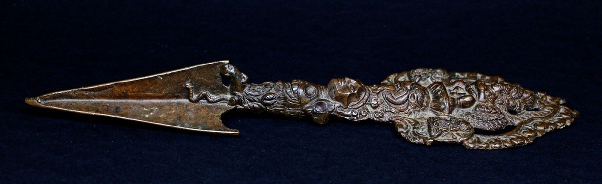 Antique Buddhist Ritual Dagger Phurba Bronze Tibet-photo-3