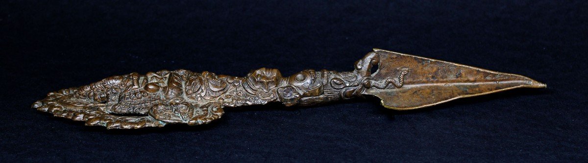 Antique Buddhist Ritual Dagger Phurba Bronze Tibet-photo-4