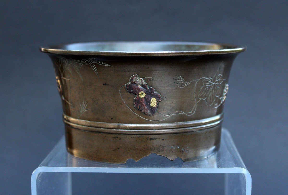 Antique Japanese Bronze And Mixed Metal Planter Jardiniere. Meiji Period. Snail.-photo-2