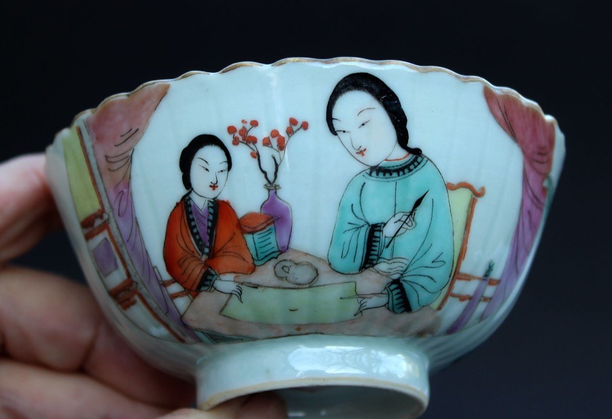 Bol à Thé Et Support En Porcelaine Chinoise 徐子祥 Xu Zixiang Jingdezhen Fin Qing / République-photo-4