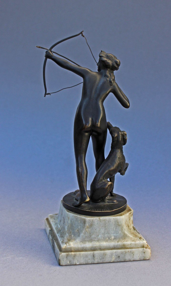 Prof Poertzel Art Deco Bronze Sculpture Diana Roman Goddess Of Hunters & Childbirth-photo-3