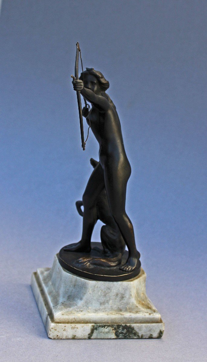 Prof Poertzel Art Deco Bronze Sculpture Diana Roman Goddess Of Hunters & Childbirth-photo-4