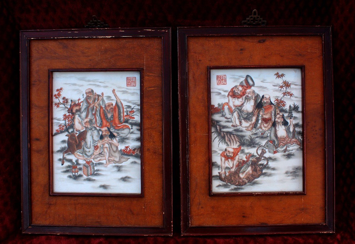 Paire De Plaques En Porcelaine Chinoise Période De La République