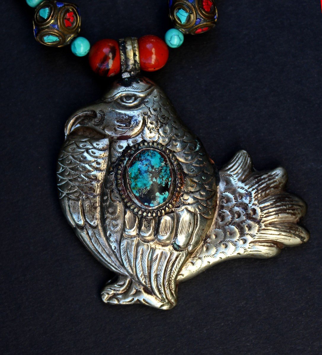 Turquoise Bird Necklace Tibet Or Nepal-photo-2