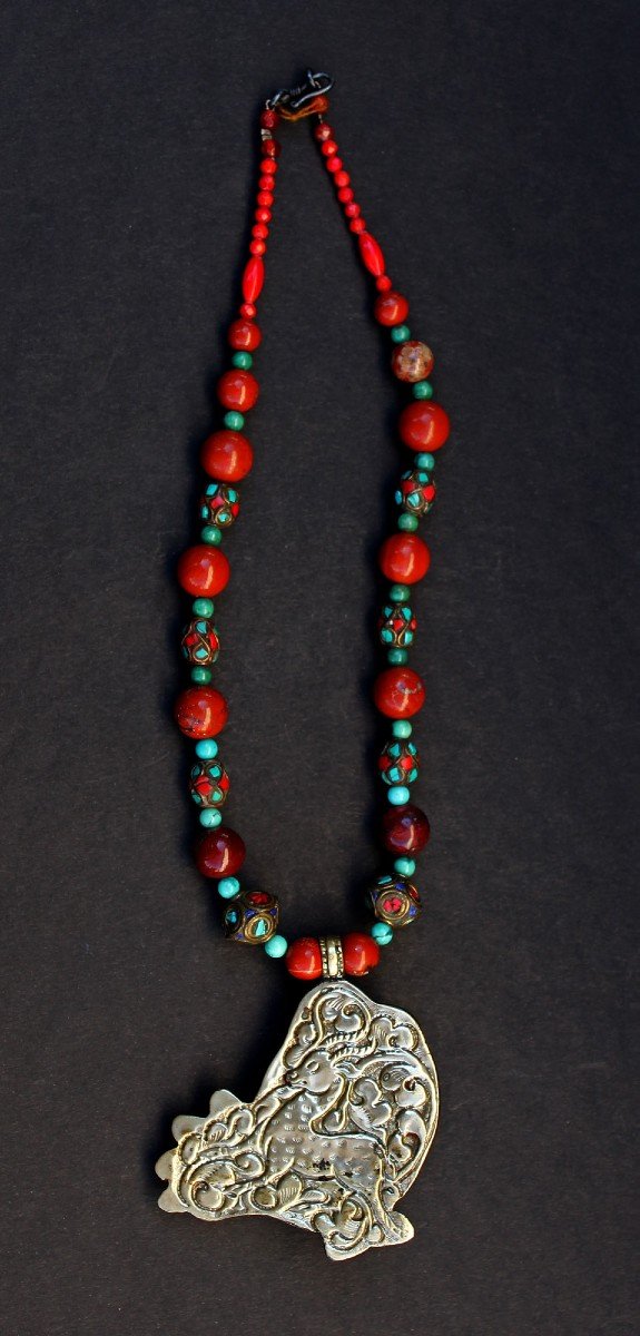 Collier Oiseau Turquoise Tibet Ou Népal-photo-4