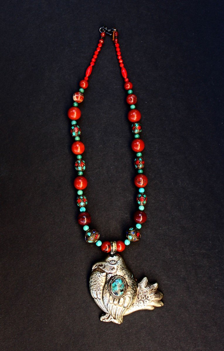 Collier Oiseau Turquoise Tibet Ou Népal