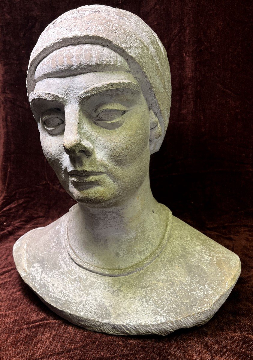 Antique Life-size Terracotta And Stucco Bust Of A Renaissance Woman-photo-2