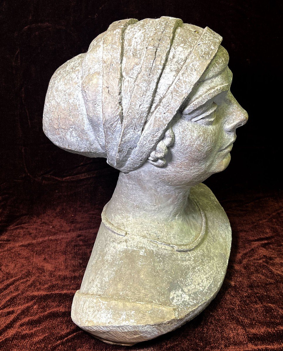 Antique Life-size Terracotta And Stucco Bust Of A Renaissance Woman-photo-3