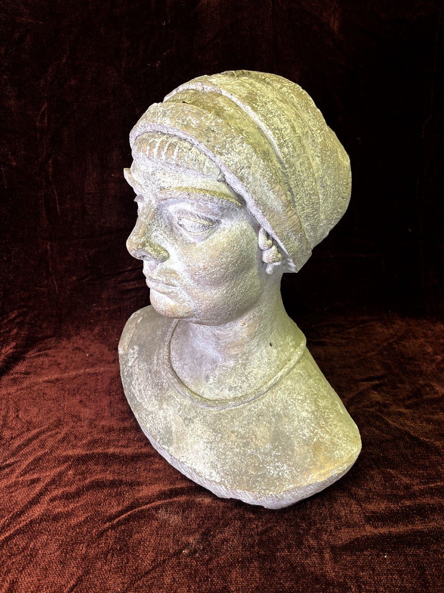 Antique Life-size Terracotta And Stucco Bust Of A Renaissance Woman-photo-4