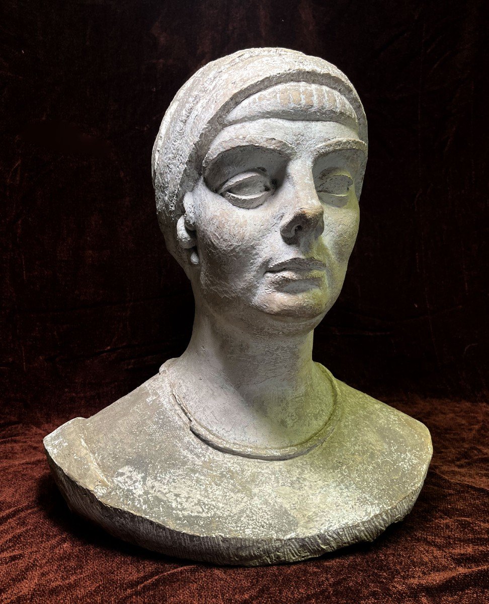 Antique Life-size Terracotta And Stucco Bust Of A Renaissance Woman