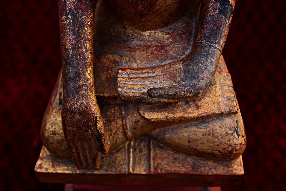 Grand Bouddha Shan Couronné De Birmanie Antique Bhumisparsa Mudra-photo-1