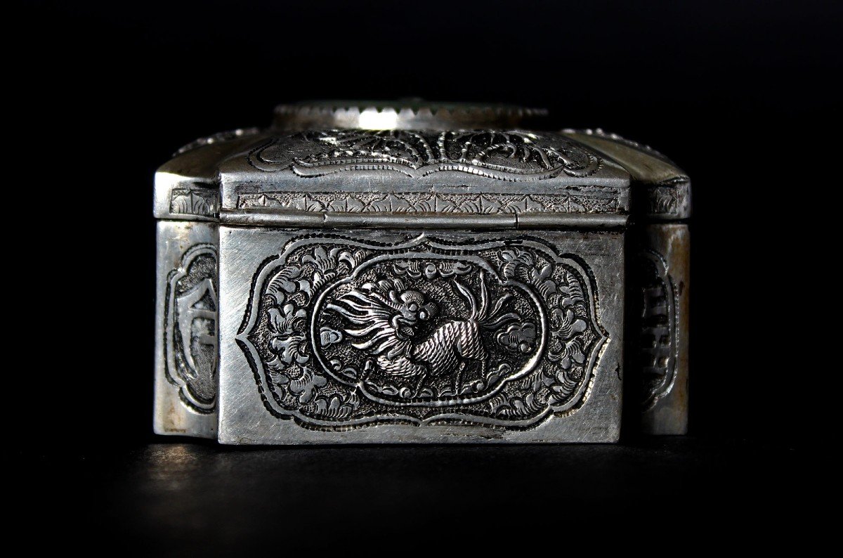 Antique Vietnamese Silver And Jade Box-photo-2