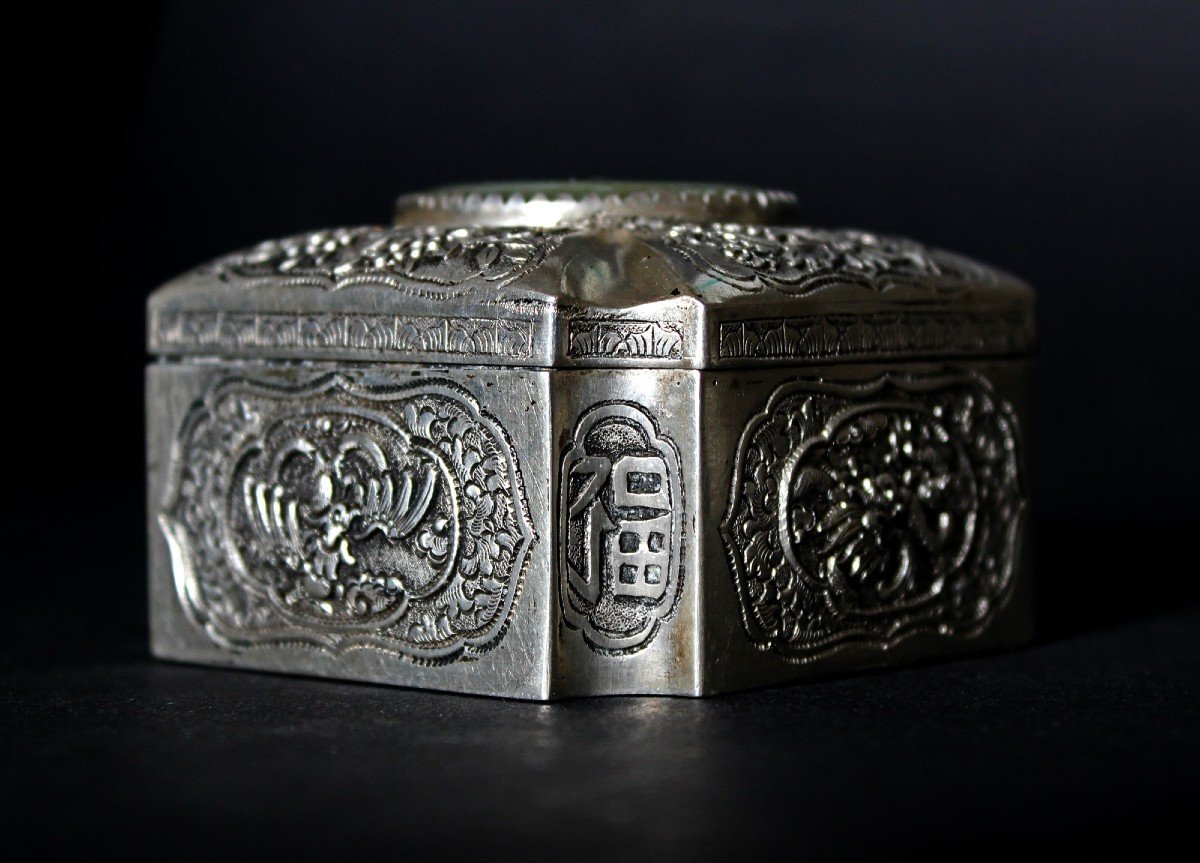 Antique Vietnamese Silver And Jade Box-photo-3