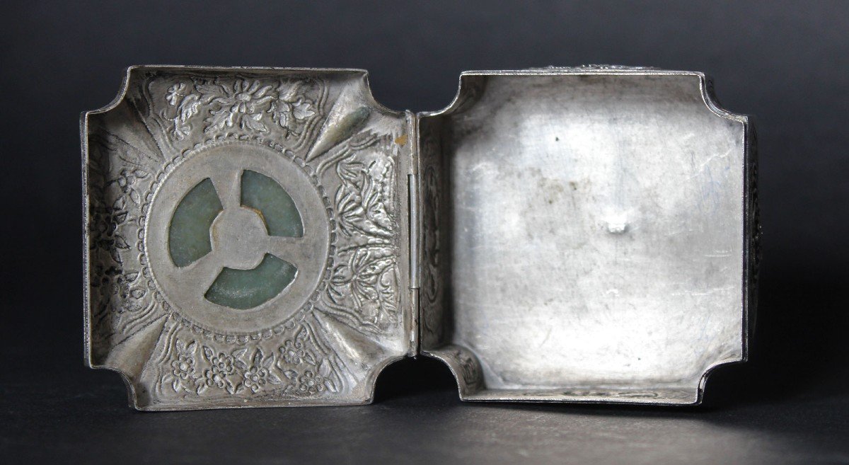 Antique Vietnamese Silver And Jade Box-photo-6