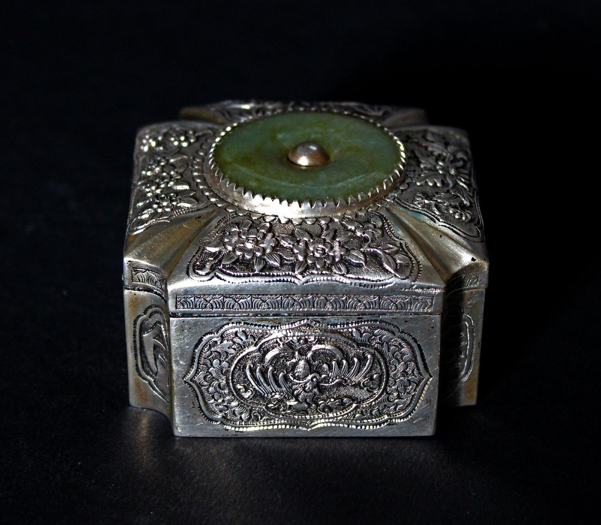 Antique Vietnamese Silver And Jade Box