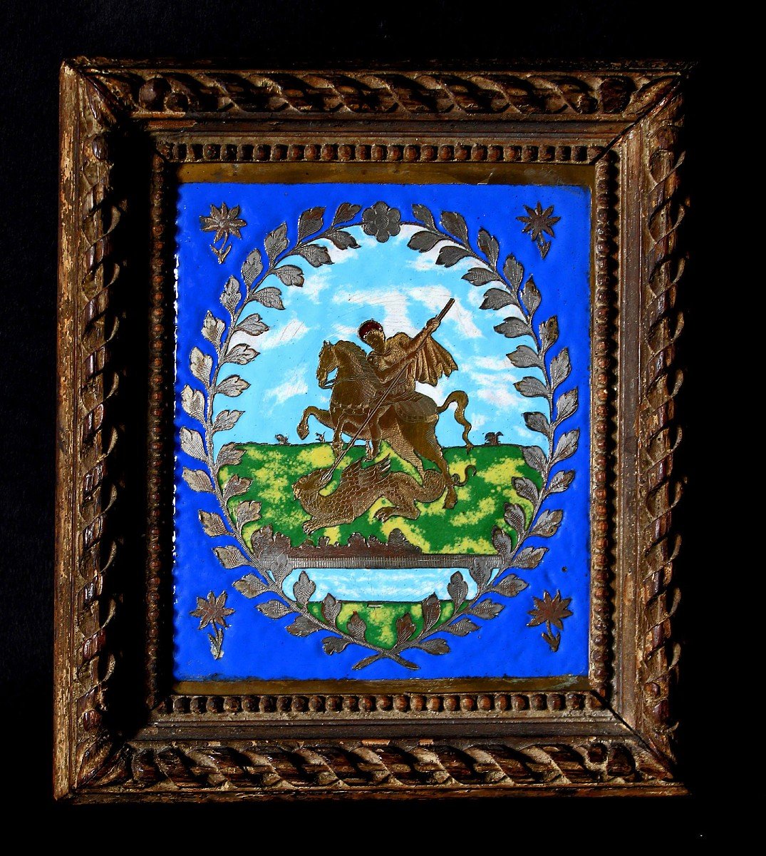 Antique Russian Enamel Icon Saint George Orthodox Church