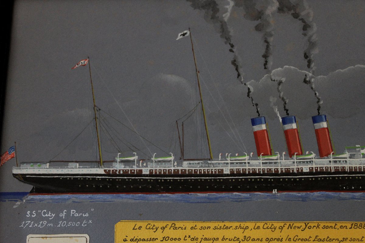 Gouache Painting City Of Paris Transatlantic Liner Blue Ribbon-photo-2