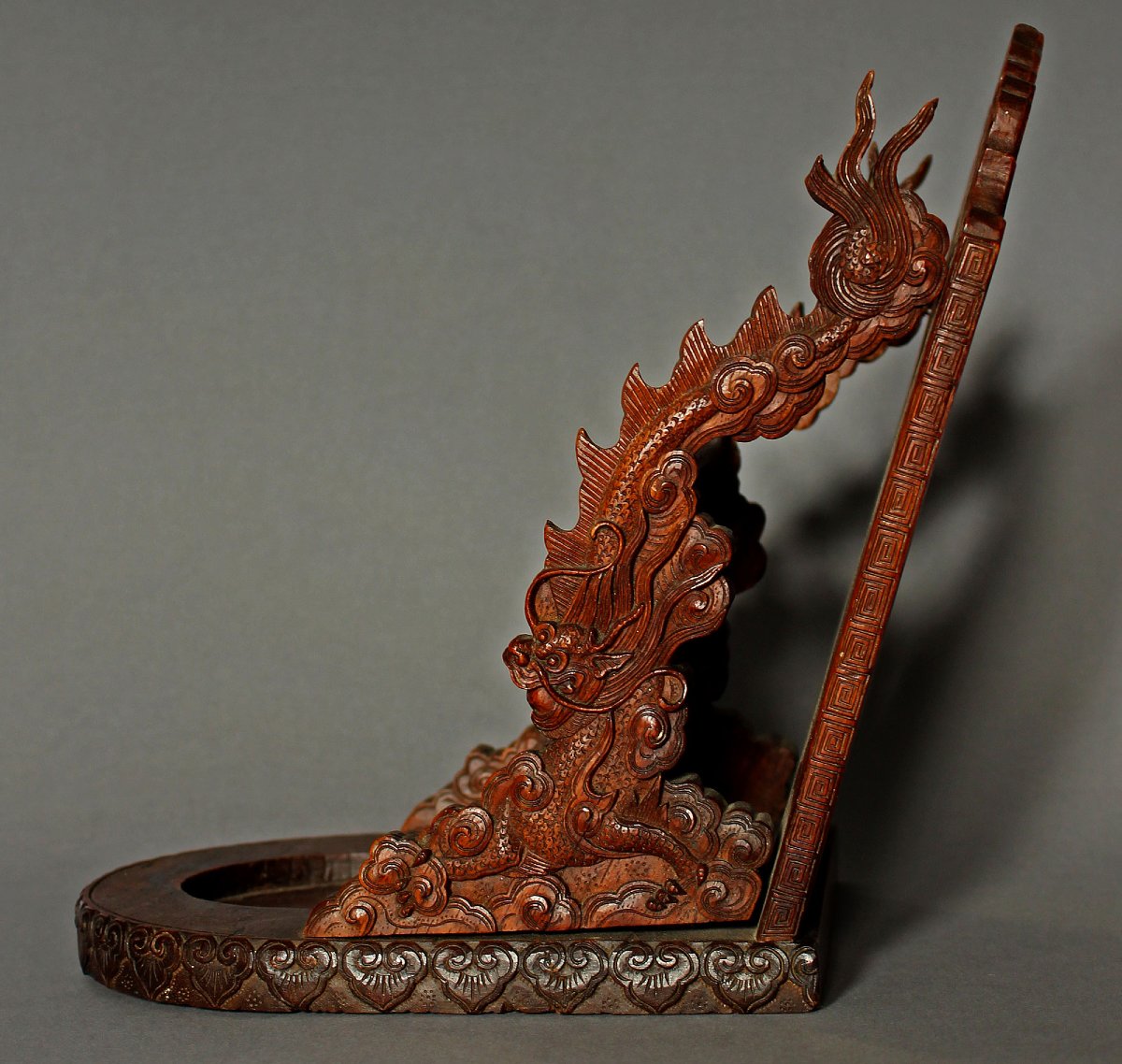 Antique Chinese Carved Sandalwood Brush Rest Dragon Calligraphy Painting Scholar-photo-1