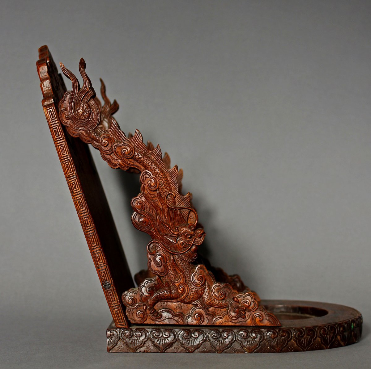 Support De Pinceaux De Calligraphie / Peinture Chinois Antique Sculpté En Bois De Santal Dragon-photo-2