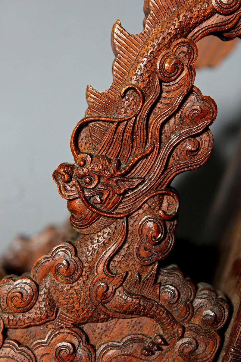 Support De Pinceaux De Calligraphie / Peinture Chinois Antique Sculpté En Bois De Santal Dragon-photo-7