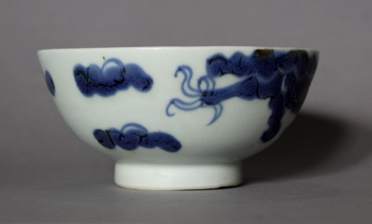 Antique Chinese  Blue And White Porcelain Dragon Bowl Kangxi-photo-3