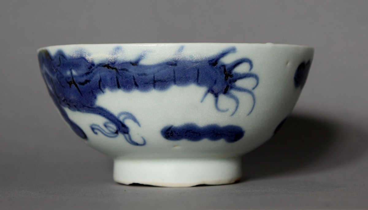 Antique Chinese  Blue And White Porcelain Dragon Bowl Kangxi-photo-4