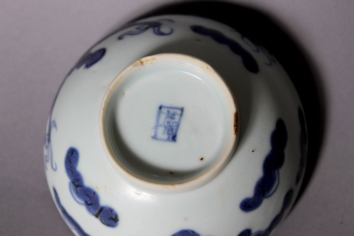 Antique Chinese  Blue And White Porcelain Dragon Bowl Kangxi-photo-3