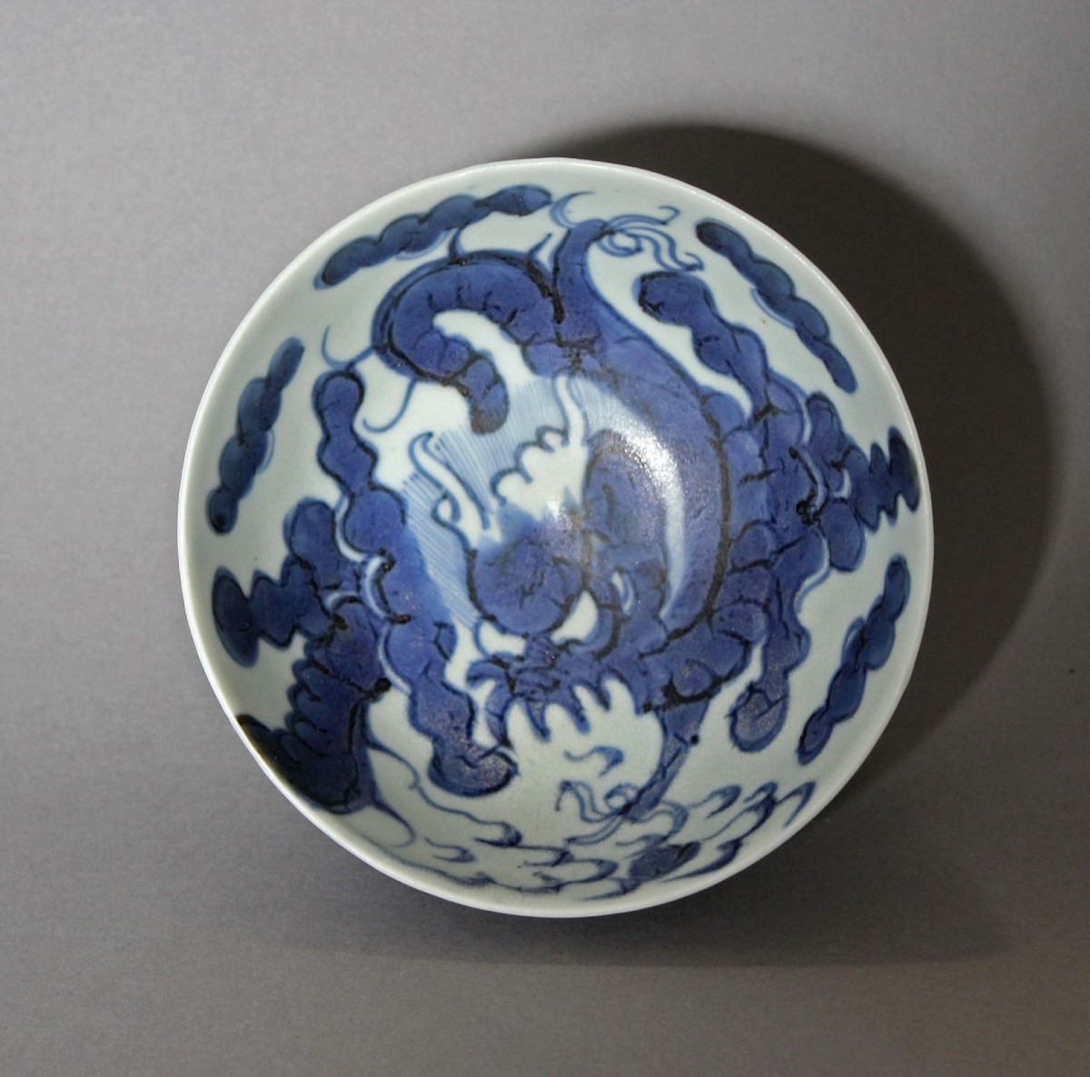 Antique Chinese  Blue And White Porcelain Dragon Bowl Kangxi