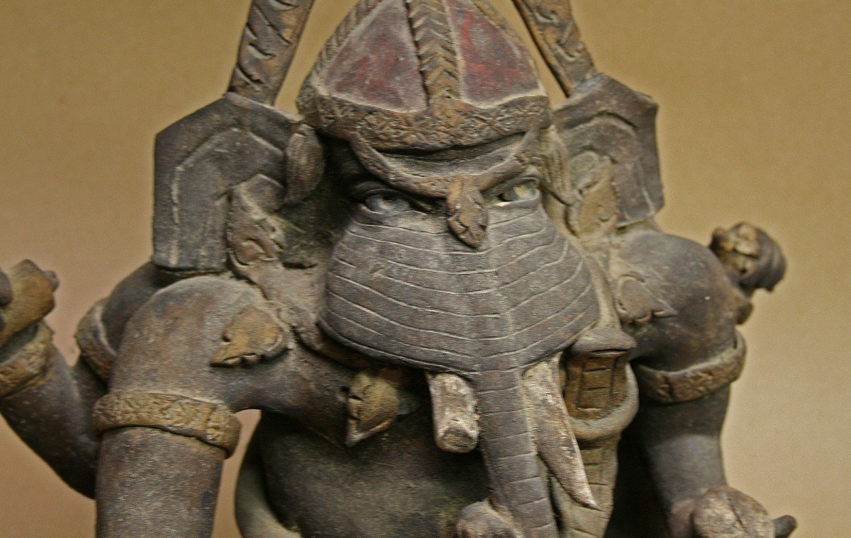 Importante Figure Antique Du Temple Bouddhiste Thai Ganesha Datée Inscrite                     -photo-2