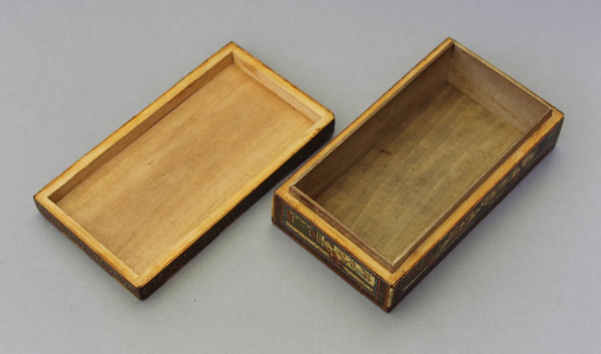 Coffret Persan Ancien Qajar Peint, Incrusté Et Calligraphié.-photo-2