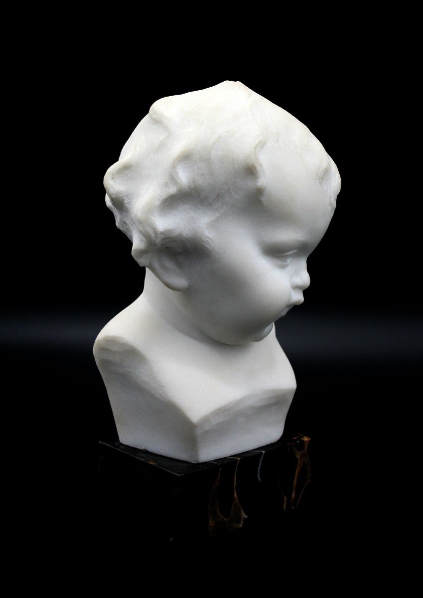 Antique Italian Cute Baby Marble Bust Signed-photo-1