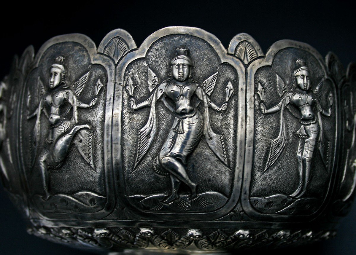 Grand Bol Indien Antique en Argent Massif - Avatar de Poisson du Dieu Hindou Vishnu.-photo-2