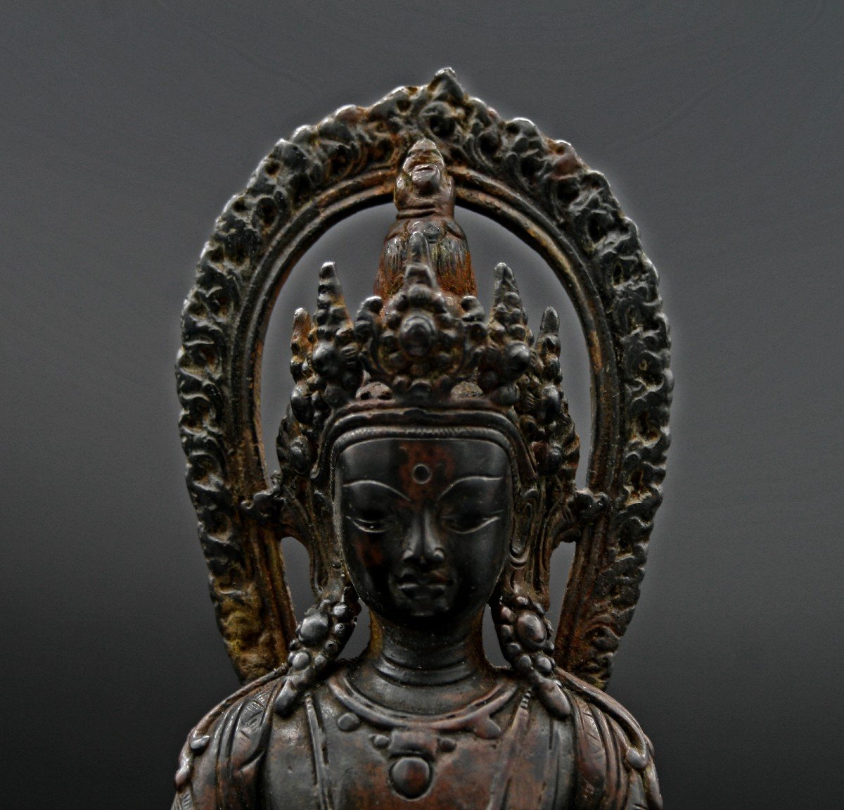 Bronze Antique Sino-tibétain Amitayus, Bouddha De Longue Vie, Vase Amrita Tibet Chinois-photo-1