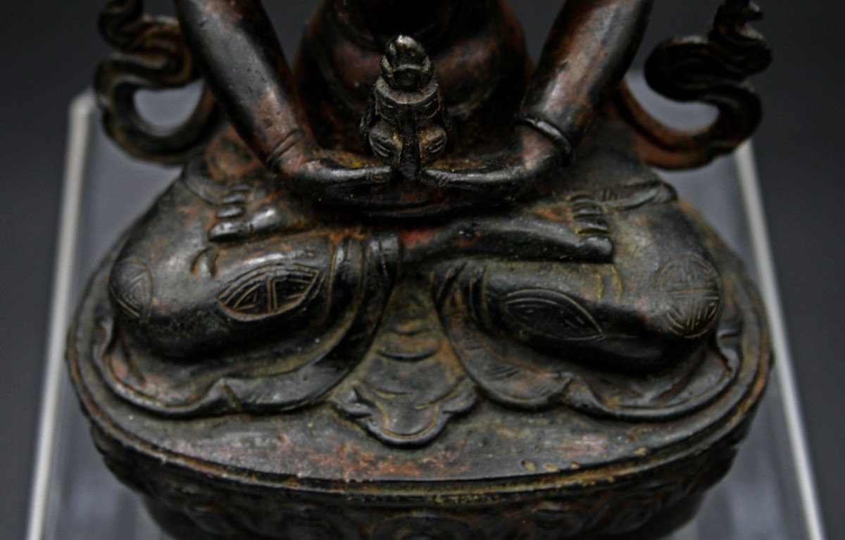 Bronze Antique Sino-tibétain Amitayus, Bouddha De Longue Vie, Vase Amrita Tibet Chinois-photo-2