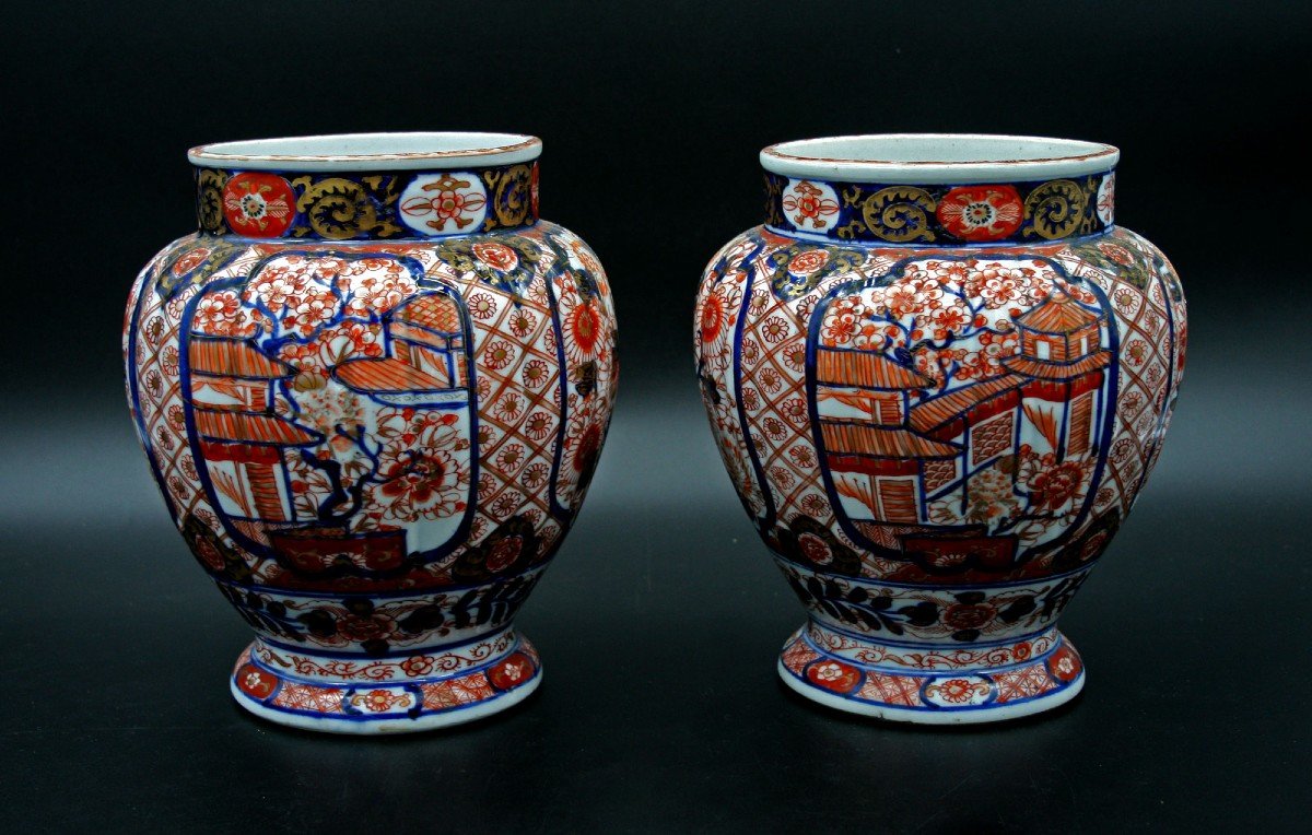 Bonne Paire De Vases En Porcelaine Imari Du Japon XIXème-photo-2