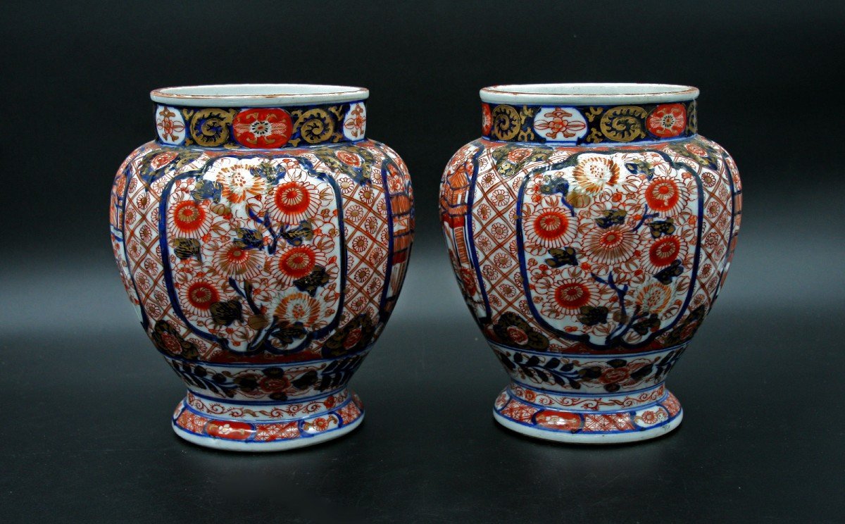 Bonne Paire De Vases En Porcelaine Imari Du Japon XIXème-photo-3