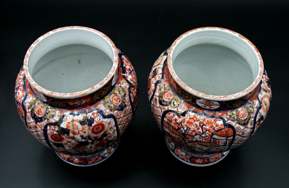 Bonne Paire De Vases En Porcelaine Imari Du Japon XIXème-photo-4