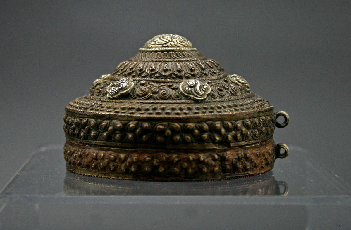 Bhutanese Lime Container (timi) Copper & Silver Overlay Betel Leaf -photo-2