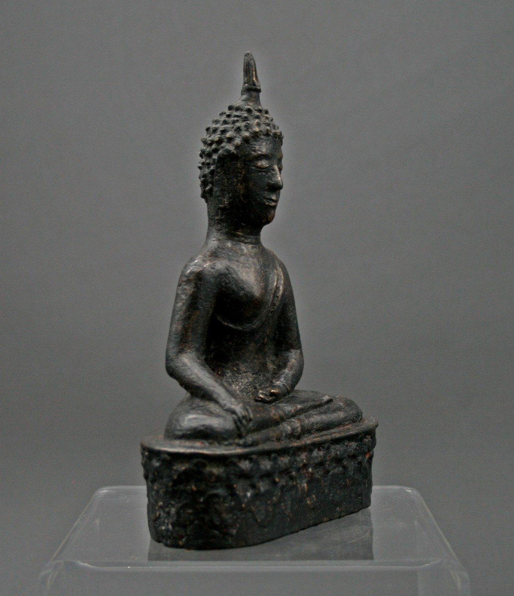 Antique Thai Bronze Buddha 15th/16th Bhumisparsha Mudra Buddhist Sculpture-photo-2