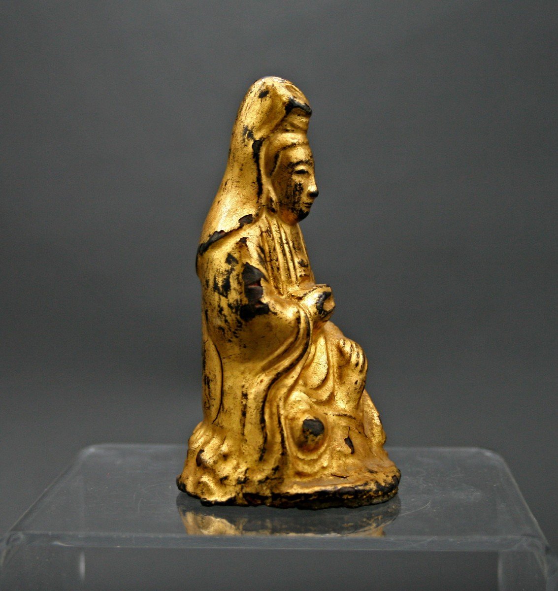 Petit Guanyin En Bronze Doré Chinois Antique Époque Ming -photo-2