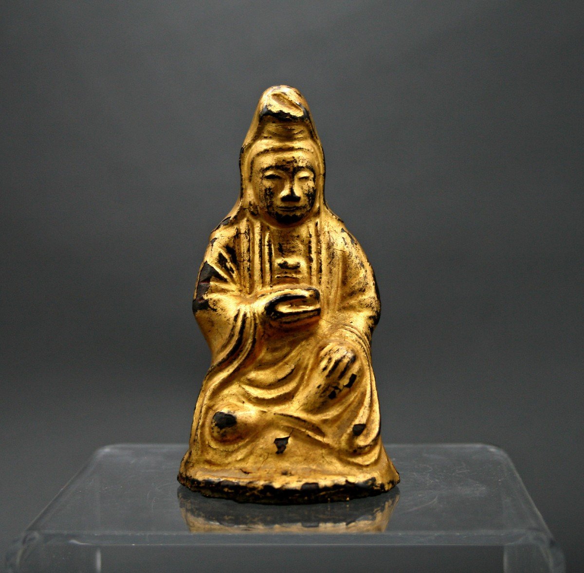 Petit Guanyin En Bronze Doré Chinois Antique Époque Ming 