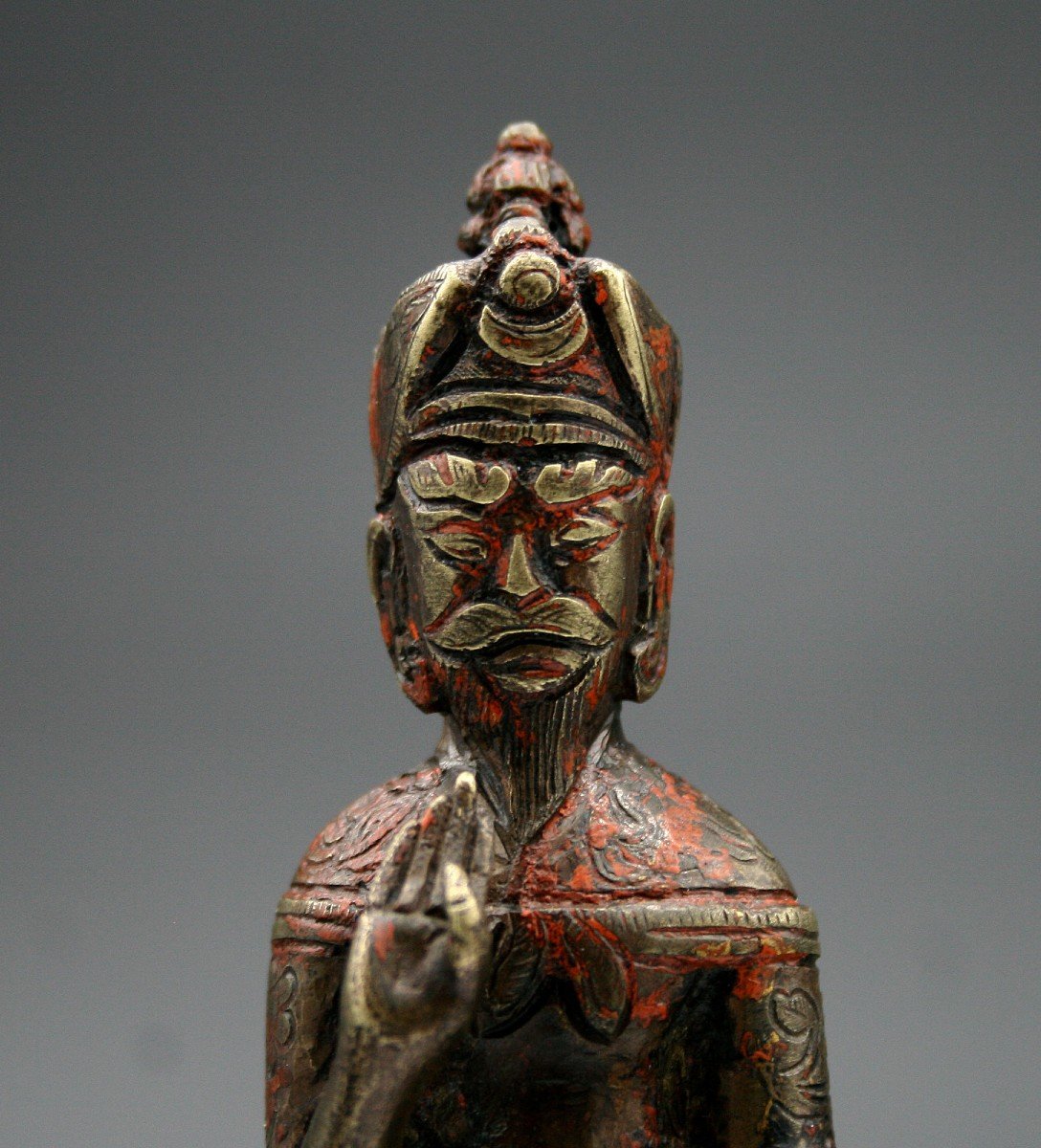 Ancienne Figure Tibétaine En Bronze Karmapa Bouddhiste Lama-photo-1